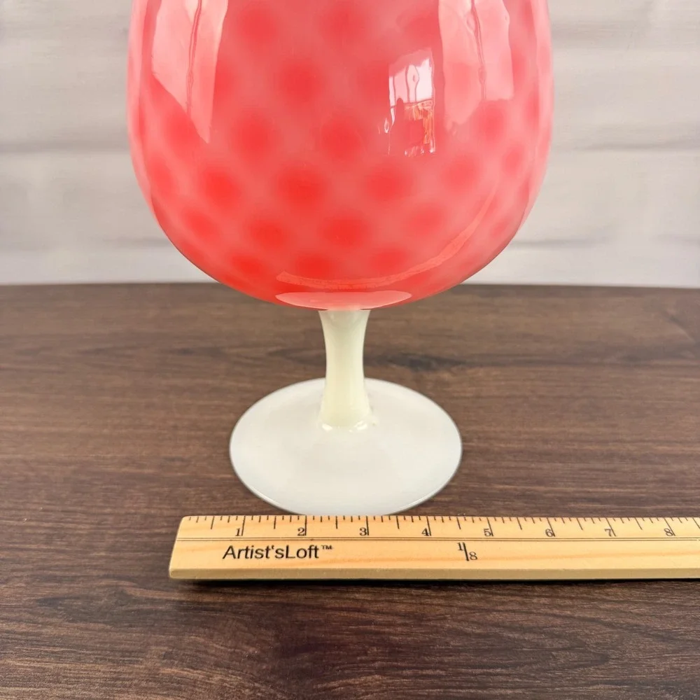 Empoli Pink Cased Glass Goblet Chalice White Stem Italian MCM